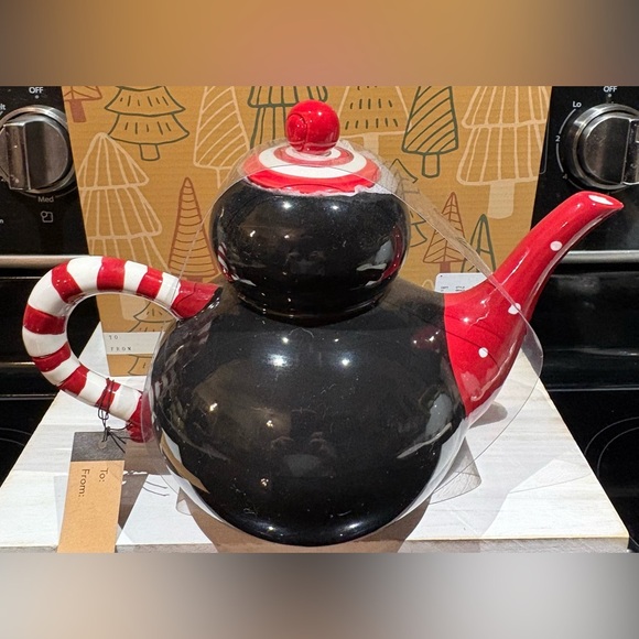 Penguin Themed Teapot with Red and Black Accents - Picture 3 of 3